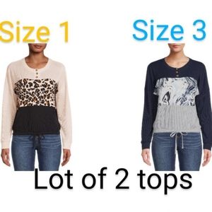 2 Juniors Color Block top shirt size 1,3 Leopard/Marble Navy/Nude/Grey